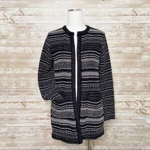 Talbots Tweed Blazer Black Silver Open Front Coat Preppy Work Minimalist Size SP